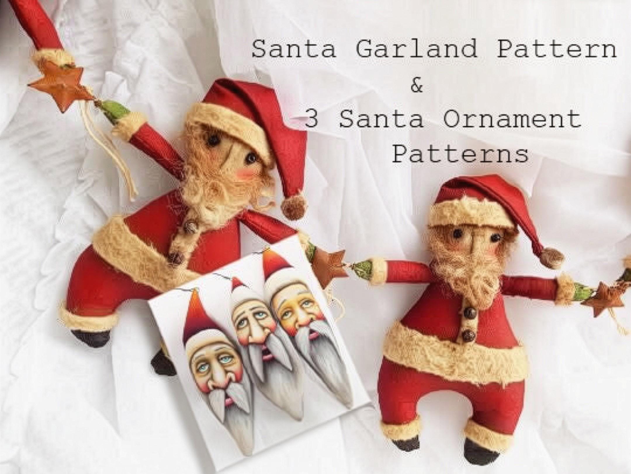 Instant Download E-pattern Folk Art Santa Claus Doll Pattern Christmas Garland Primitive Holiday
