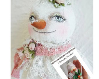 Instant Download E-pattern Folk Art Shabby Snowman  Doll Pattern Ornament Painting Tutorial Christmas Romantic Holiday