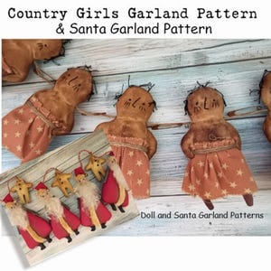 Primitive Santa & Gingerbread Man Garland Pattern: Folk Art Dolls (Digital Download)