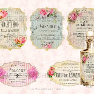 COLLAGE French Labels Printables Shabby Chic Perfume  Apothecary Vintage Tag Parfume Collage Digital Labels Wildflower Wedding Hang Tags