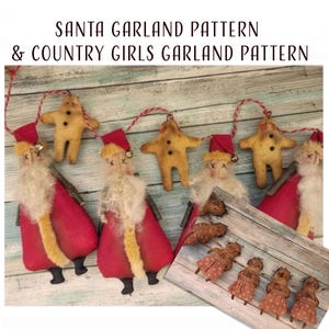 Primitive Santa Claus & Gingerbread Man Garland Pattern Folk Art Dolls (Digital Download)