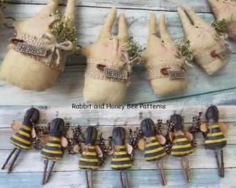 Instant Download EPATTERN Folk Art Primitive Bunny Rabbit Honey Be Garland Doll Pattern