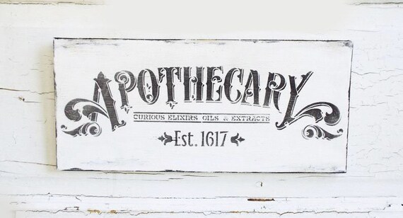Apothecary Sign French Paris Medicine Plaque Black and White Sign MTO