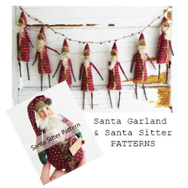 Instant Download E-pattern Folk Art Santa Claus  Doll Pattern Garland Painting Tutorial Christmas Primitive Holiday