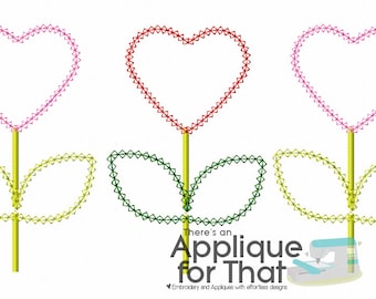 Valentine Tripple Heart Flower Vintage Stitch Applique Design