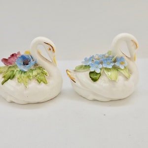 Royal Adderley and Golden Crown Fine Bone China Swans with Flowers.