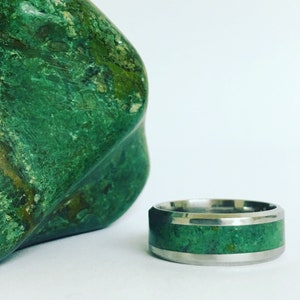 Malachite Stone Inlay Ring, Glow ring, Sizes 6-13