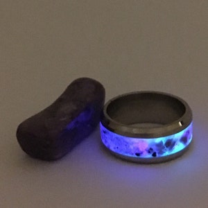 Glow in the dark, Stone Inlay, Glow Ring, Charolite Inlay, Stainless-Sizes 6-13