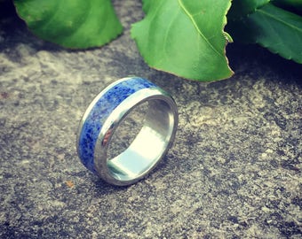 stone inlay Crysocolla glowring stainless steel sizes 6-13