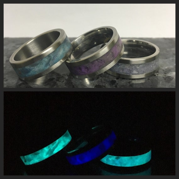 stone inlay Crysocolla glowring stainless steel sizes 6-13
