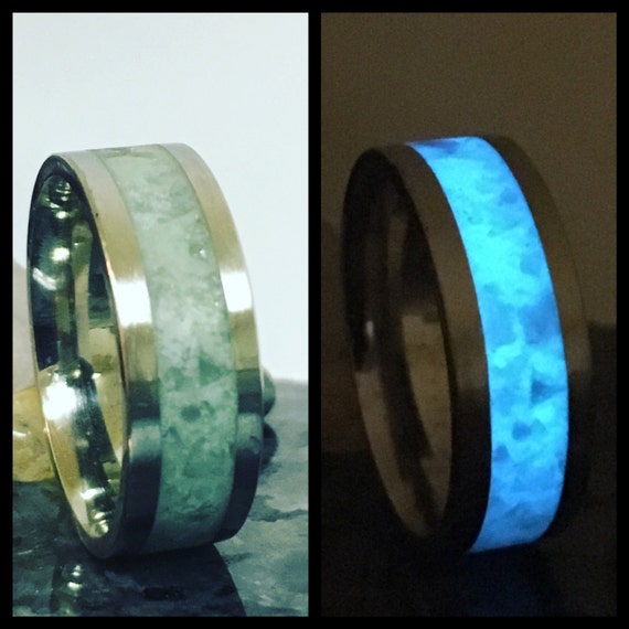 stone inlay Crysocolla glowring stainless steel sizes 6-13