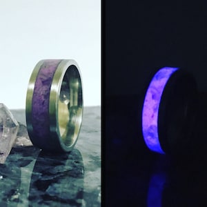 Amethyst Inlay, stainless, Glow ring, -------In sizes 6-13 -made to order