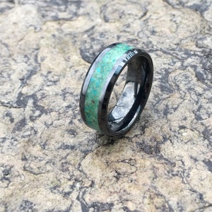 stone inlay Crysocolla glowring stainless steel sizes 6-13