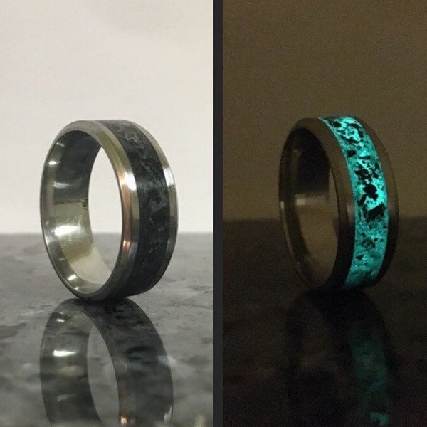 Glow in the dark ring, Black Stone Inlay Glow Ring. Sz 6-13