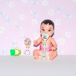 Set of 3 handmade toys and pacifier for mini baby, miniature dollhouse toys for baby, nursery toys, baby toys. Doll is NOT included.