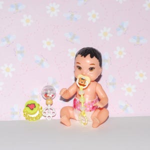 Set of 3 handmade toys and pacifier for mini baby, miniature dollhouse toys for baby, nursery toys, baby toys. Doll is NOT included.