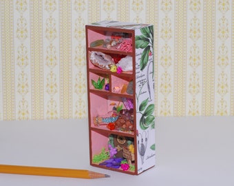 1:12 Dollhouse butterfly cabinet, mini crystals, rock collection shelf