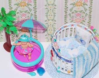 Mini playpen set with baby doll and pool
