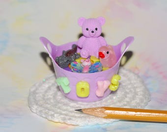 Miniature Dollhouse basket of Baby Toys