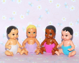 2 Fabric Diapers for plastic Mini Baby Doll - hook & loop closure