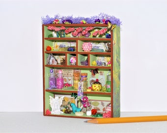 Butterfly fairy cabinet, miniature dollhouse filled curiosity cabinet, nature and crystal collection