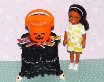 Miniature Halloween Table: Real Happy Meal Toy Bucket, Dollhouse Candy