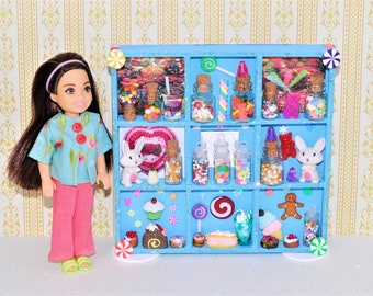 Kawaii display, candy shelf, dollhouse cabinet, furniture for Chelsea doll, sweet treats, candy cabinet display