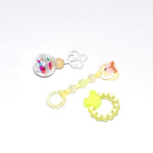 Set of 3 handmade toys and pacifier for mini baby, miniature dollhouse toys for baby, nursery toys, baby toys. Doll is NOT included.