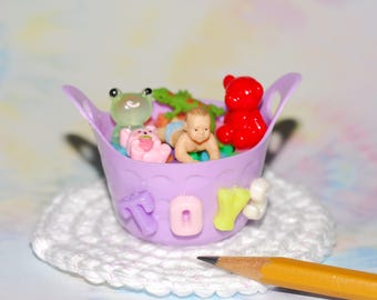 Miniature Dollhouse basket of Baby Toys