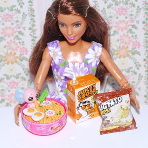 Set of 3 Kawaii food items for fashion doll and pretend play, mini brands kawaii miniatures. Doll is NOT included