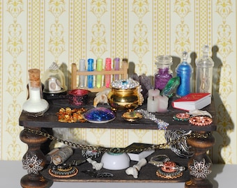 1:12 Scale Miniature Potion Table, Steampunk Mad Scientist, Glows in Dark