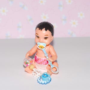 Set of 3 handmade toys and pacifier for mini baby, miniature dollhouse toys for baby, nursery toys, baby toys. Doll is NOT included.