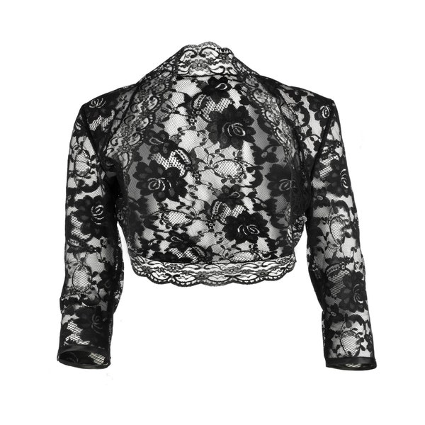 Chaqueta Bolero de manga 3/4 de encaje negro para mujer, tallas 6-30