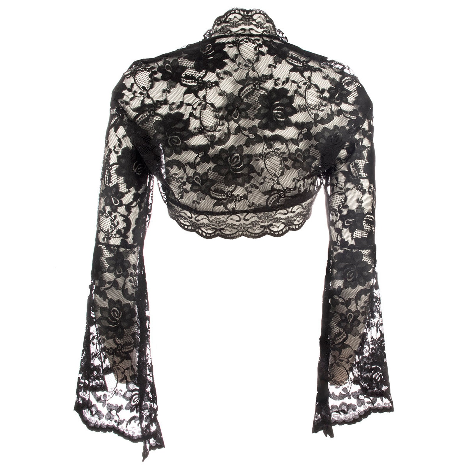 Ladies Black Lace Long Bell Sleeve Bolero Shrug Jacket Sizes | Etsy