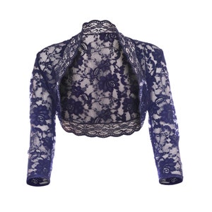 Damen Marine Blau 3/4 Ärmel Spitze Bolero Größen 6-30