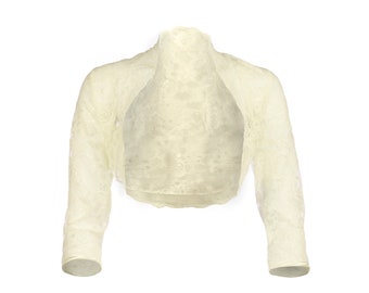Ladies Ivory Lace 3/4 Sleeve Bolero Shrug Jacket Size 8-30