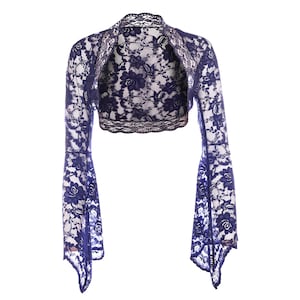 Damen-Navy-Blau-Spitze-lange Glocke-Hülsen-Bolero-Shurg Größen 6-30