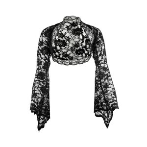 Ladies Black Lace Long Bell Sleeve Bolero Shrug Jacket Sizes 8-30