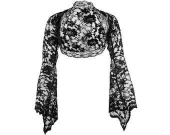 Ladies Black Lace Long Bell Sleeve Bolero Shrug Jacket Sizes 8-30