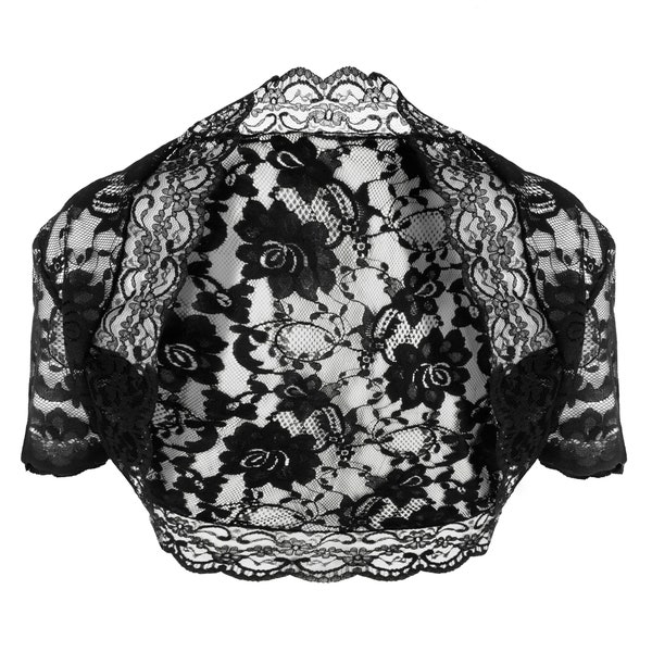 Ladies Black Lace Short Sleeve Bolero Shrug Jacket Sizes 4-26