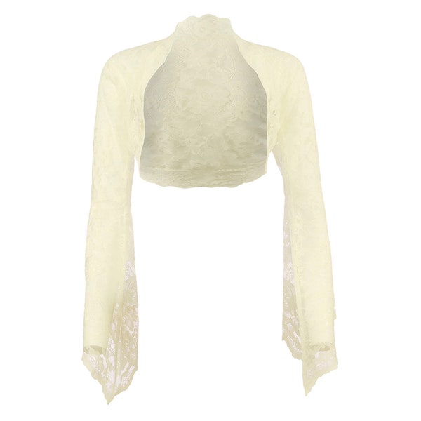 Ladies Ivory Lace Long Bell Sleeve Bolero Shrug Jacket Sizes 8-30