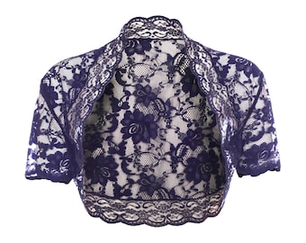 Ladies Navy Blue Lace Short Sleeve Bolero Shrug Sizes 6-30 UK