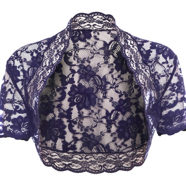 Ladies Navy Blue Lace Short Sleeve Bolero Shrug Sizes 6-30