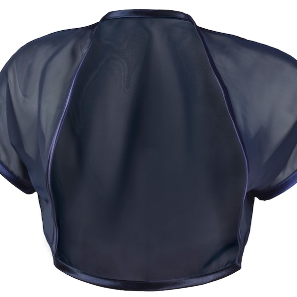 Ladies Navy Blue Chiffon Bolero Tailles haussement d’épaules 4-30