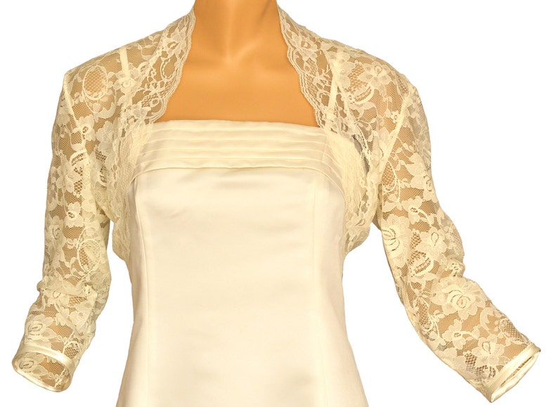 Ladies Ivory Lace 3/4 Sleeve Bolero Shrug Jacket Size 8-30 image 9