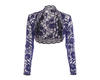 Navy Blue Lace Bolero Straight Sleeve