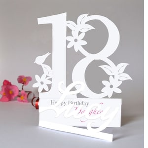 Handmade 3D Paper Cut 18th Birthday Card, Personalised Name, Flowers, Birds Detail