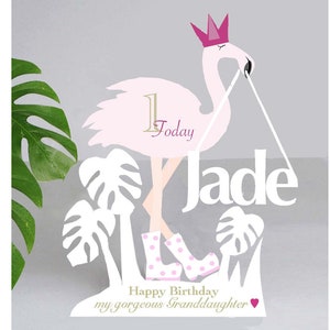 Carte d'anniversaire personnalisée 3D flamant rose pour fille, petite-fille, nièce, filleule, soeur.