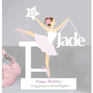 Gepersonaliseerde 3D-verjaardagskaart ballerina voor een dochter, kleindochter, nichtje, enz. Handgemaakt