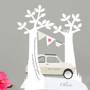 fiat 500 personnalisée, félicitations, vous avez réussi votre carte d'examen de conduite 3D découpée dans du papier pour une fille, une petite-fille, un fils, etc. fait main